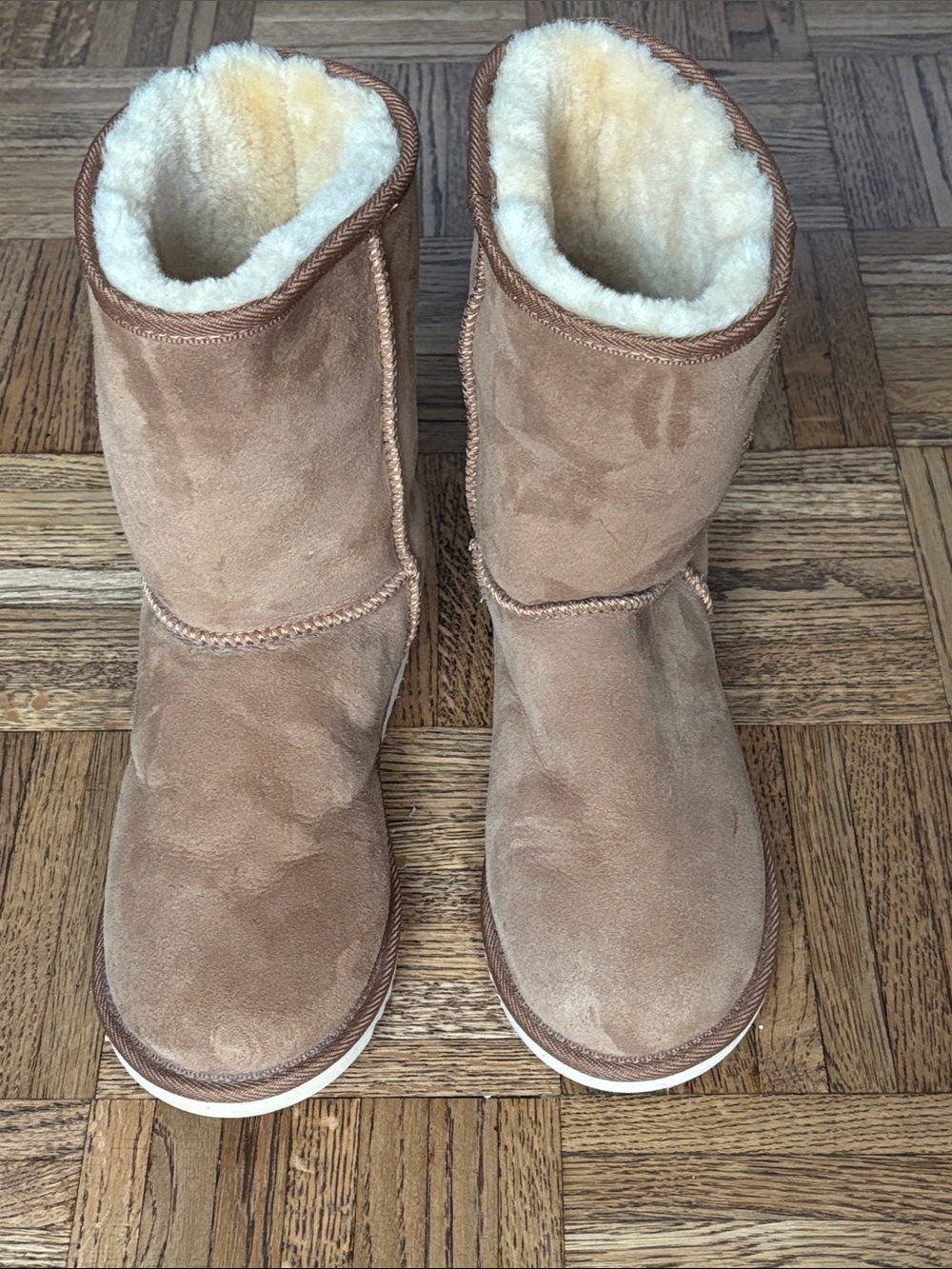 UGG Classic Shearling-Lined Winter Boots with Snakeskin trim in Chestnut
